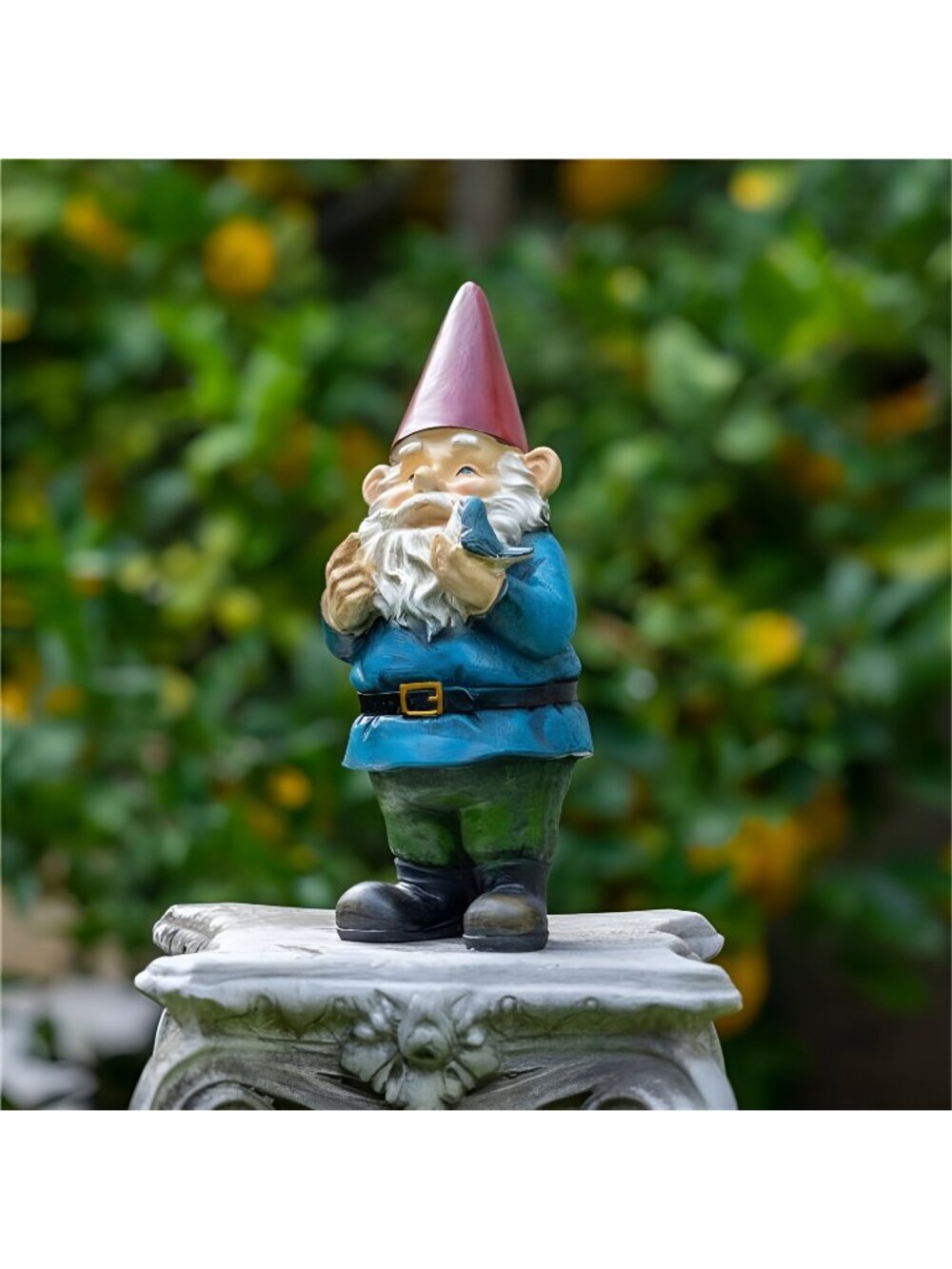 12" Tall Outdoor Garden Gnome with Bird Yard Statue Decoration, Multicolor